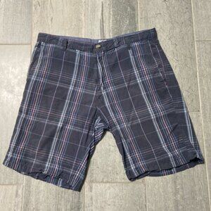BCC Khaki Flat Front Cotton Lightweight Plaid Shorts Navy Blue Size 36